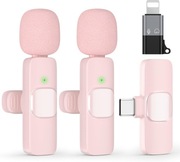 Bezprzewodowy mikrofon Lavalier USB-C + adapter Lightning – Różowy