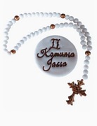 Różaniec plus tabliczka na tort komunia krzyżyk 