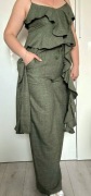 Komplet khaki tunika z falbanką na ramiączkach + spodnie. Rozmiar uniwersal
