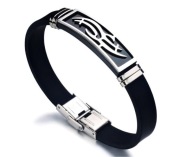 Męska bransoletka TRIBAL czarna stal silikon sport elegancja