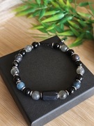 Bransoletka - czarny turmalin, labradoryt, apatyt