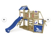 Plac zabaw drewniany ślizgawka huśtawki piaskownica ścianka wspinaczkowa