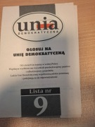 Solidarność Wybory 93 Unia Demokratyczna Lista nr 9