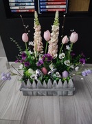 Stroik wiosenny wielkanocny ceramiczny zając i jajko