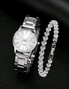 Zestaw biżuterii zegarek i bransoletka w kolorze srebrnym z cyrkoniami