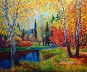 Zbyszek z mazur obraz olejny ZŁOTA JESIEŃ