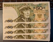 4 banknoty 50zł  Świerczewski Seria HD 50,51,52,53