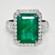 Szmaragd Bluish-Green 6,42ct|14K białe złoto|pierścionek zaręczynowy
