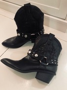 Bershka skórzane kowbojki wytłaczane 36 botki kozaki buty na obcasie 