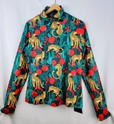 Bluzka AURIVELLA XL  wysoki kołnierz wzór leopard & kwiaty