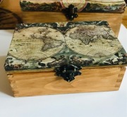 Szkatułka drewniane pudełko STARA MAPA