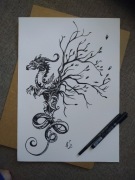  Rysunek: smok, cienkopis - blok tech. A3, 200 g/m