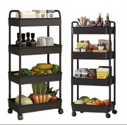 REGAŁ MOBILNY NA KÓŁKACH WÓZEK KUCHENNY 4 PÓŁKI CZARNY DO KUCHNI 37x25x100