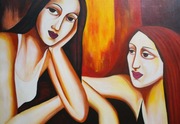Obraz, ręcznie namalowany DWIE KOBIETY