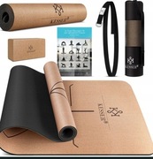 Korkowa mata  do jogi antypoślizgowa z torbą  i blokiem do jogi
