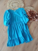 BAWELNAniebieska krótka sukienka długa bluzka tunika z krótkim rękawem