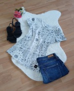 Biały t-shirt damski Sixth June Paris rozmiar S na krótki rękawek ze wzorem