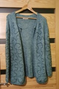 Kardigan sweter melanżowy turkusowy koraliki Sheego 40/42