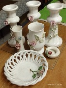 Zestaw  3 Świeczniki  2 Wazoniki Miska Porcelana Z Różą