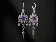 Gothic ametystowe kolczyki z kolcami | stal chirurgiczna 8,2 cm