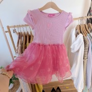 Sukienka 116 z tiulem rozkloszowana różowa Barbie krótki rękaw 