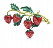 Śliczna elegancka Broszka przypinka - Gałązka z truskawkami