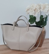 Torebka shopper Borse in Pelle duża włoska skóra jasny beż