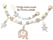 Zestaw: zawieszka do wózka+zawieszka do smoczka z imieniem, pistachio-gray 