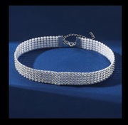 WOW!  Szeroki Choker Bling! Srebrny Naszyjnik Cyrkonie | Impreza Wesele