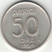 Szwecja 50 ore 1954 - 22 mm - srebro Ag - nr 1
