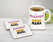 Kubek z dwustronnym nadrukiem i korkową podkładką. Prezent na Dzień Matki.