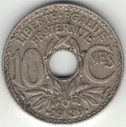 Francja 10 centymów centimes 1939 21,3 mm nr 3 kropki przy dacie