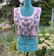 Różowy crop top bluzka L 40 XL 42 róż cekiny koraliki choli czoli boho etno