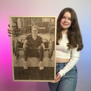 Portret, obraz, szkic na desce, drzewie 