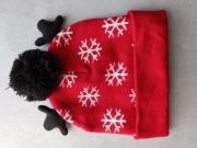 Czapka zimowa renifer świąteczna czerwona z rogami ciepła 