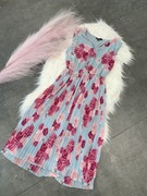 Sukienka błękitna plisowana w kwiaty maxi midi (L)