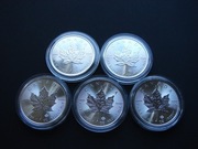 Srebrne monety bulionowe „Kanadyjski liść klonowy” 1 oz  2025 r x 5 szt.