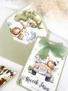 Zaproszenia urodzinowe na chrzest chrzciny roczek Safari