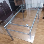 Stół szklany nóżki metalowe szare 