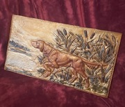 Piękny obraz wyżeł seter irlandzki. Pamiątka z Bavarii XXw.