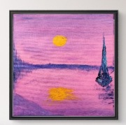 "Pinky Night and the Moon" autorski obraz akrylowy z certyfikatem i sygn.