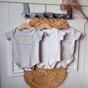 Zestaw komplet body krótki rękaw misie białe szare 68 62 bawełniane