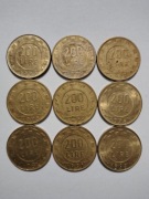 [moneta] 200 Lirów Włochy - Zestaw 9 monet (1977-1998) | Republika Italiana