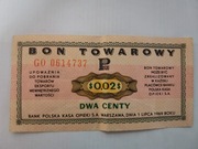 Bon towarowy Pewex 2 centy 1.07.1969 seria GO