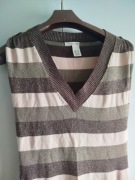 Brązowy w pasy sweter w serek kamizelka DKNY Jeans S 36 