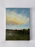 Obraz pejzaż, pole, zieleń, zachód słońca