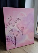 Obraz 40x50cm, malowany ręcznie, akryl, róż, rustykalny, pastel, roślina