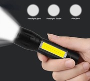 Latarka LED COB 3 tryby świecenia pasek akumulator USB taktyczna