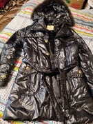 Czarna długa kurtka z kapturem z paskiem A&T Fashion XL 42 