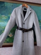 Bershka płaszcz klasyczny prosty luźny jodełka elegancki ciepły stylowy